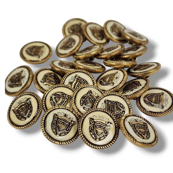 Vintage Pendleton Coat of Arms Buttons 26 Shank Military Style Ivory Gold Enamel - Picture 1 of 6